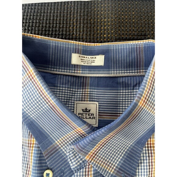 Peter Millar Shirt Mens XL Button Front Down Short Sleeve Blue Plaid - Picture 2 of 5